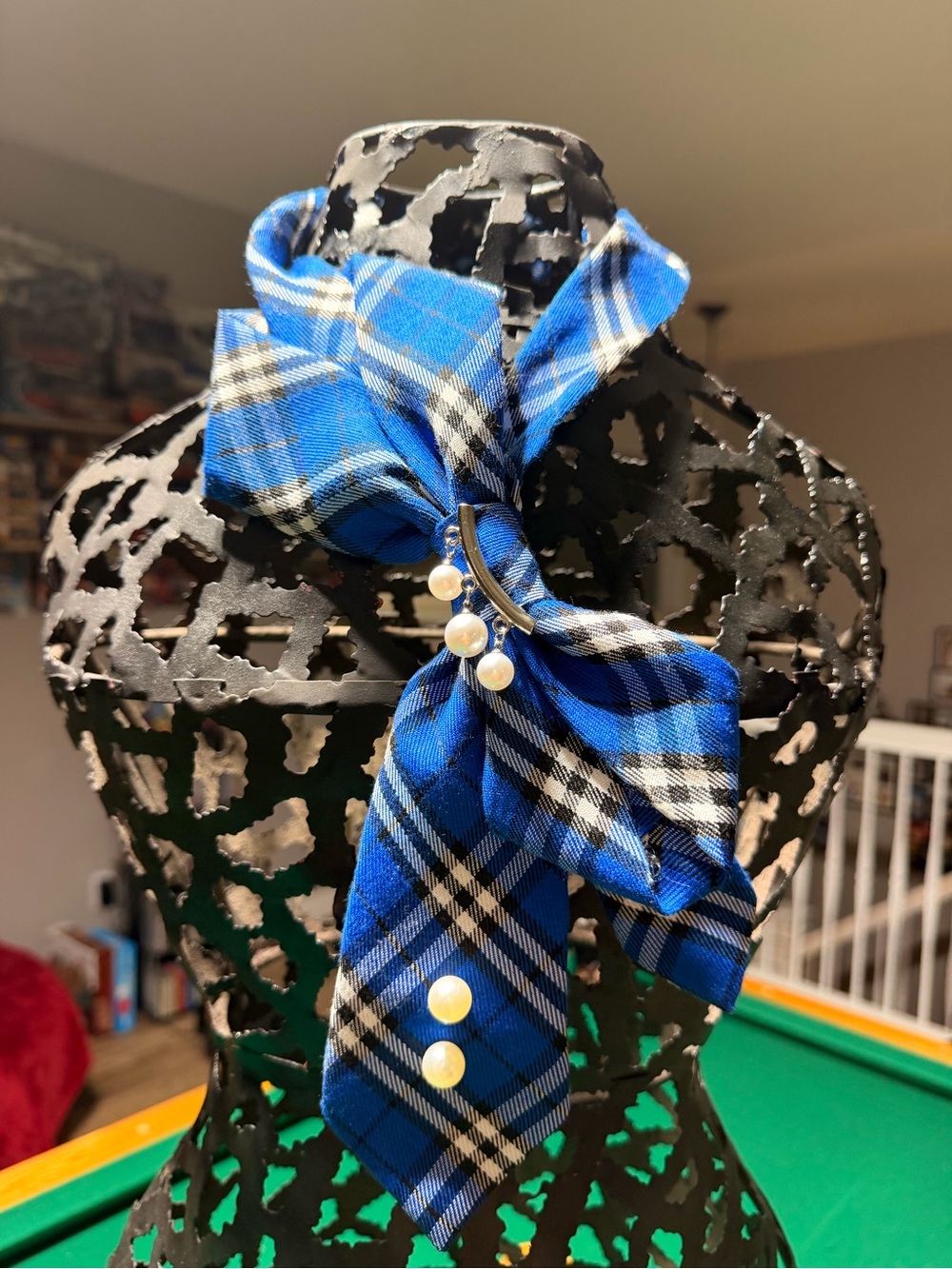 Blue Plaid Pearl Accent Neck Scarf
Handmade